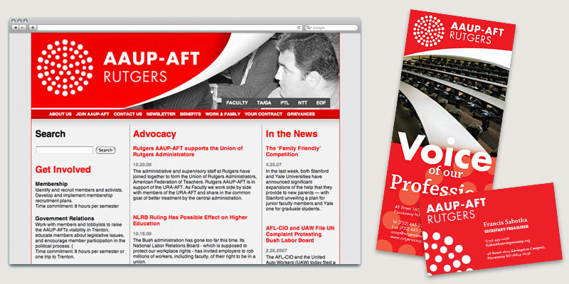 The logo applied to a web site, brochure and business card