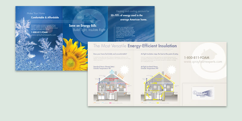 The outside and inside of a folder to hold the brochures, designed to appeal to all sectors.