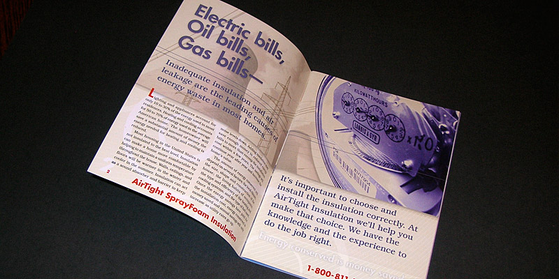 The introductory spread from the homeowners' brochure lays out the case for insulation while suggesting that the AirTight Insulation is the best kind.