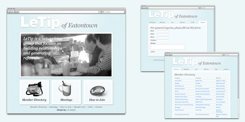 The main page, contact page and business directory page