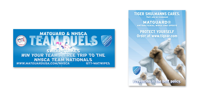 Matguard Team Duels banner, which was so cool it was stolen before I could get a shot of it in situ, and a counter card for karate studios.